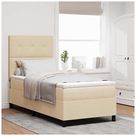 Letto a molle con materasso Crema 90 x 190 cm Tessuto - Foto 2