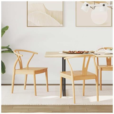 Sedia da pranzo 2 pcs Naturale Legno di gomma solido - Foto 2