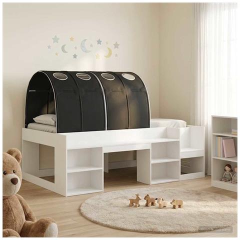 Letto con Tunnel 4 pcs Bianco e Nero Legno ingegnerizzato - Foto 2