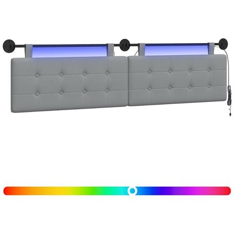 Testiera sospesa Con luce LED Grigio Chiaro Tessuto - Foto 1