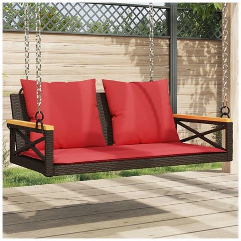 Panchina Dondolo con Cuscini Marrone 109x62x40 cm in Polyrattan - Foto 2