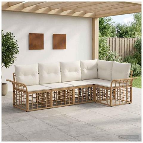 Set di divani da esterno 5 pcs Naturale e Bianco Crema - Foto 2