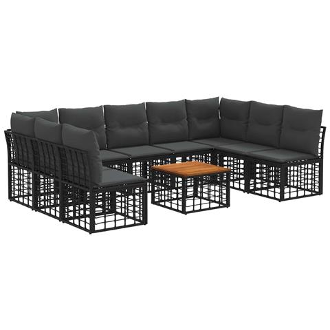 Set di divani da esterno 10 pcs Nero e Grigio scuro Poliestere - Foto 1