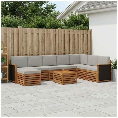 Set di divani da esterno 7 pcs Naturale e Grigio Chiaro - Foto 2