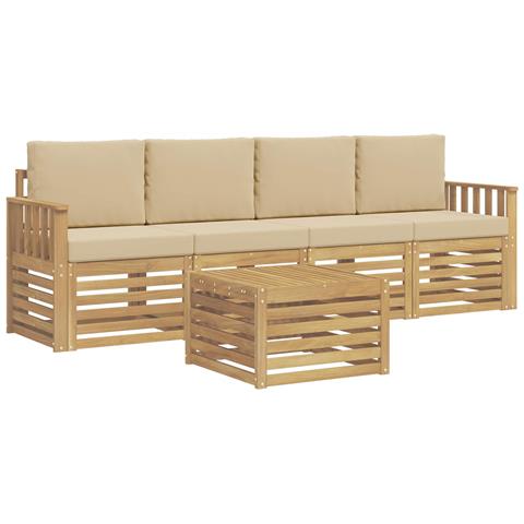 Set di divani da esterno 5 pcs Bianco e Beige Poliestere - Foto 1