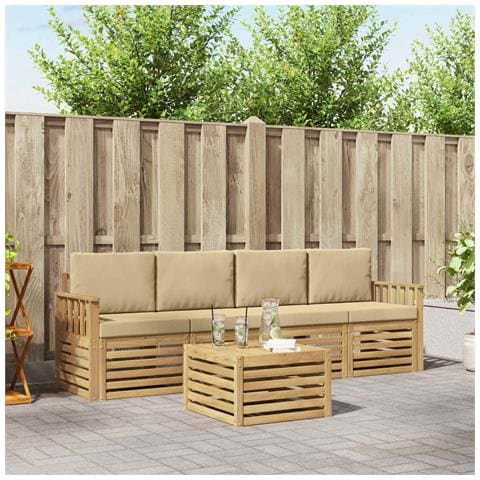 Set di divani da esterno 5 pcs Bianco e Beige Poliestere - Foto 2