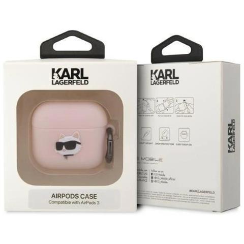 Karl Lagerfeld Kla3runchp Airpods 3 Custodia Rosa /rosa Silikon Choupette Testa 3d - Foto 2