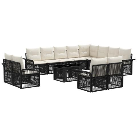 Set Divano da Giardino 13 pz Nero e Bianco Crema polyrattan - Foto 1