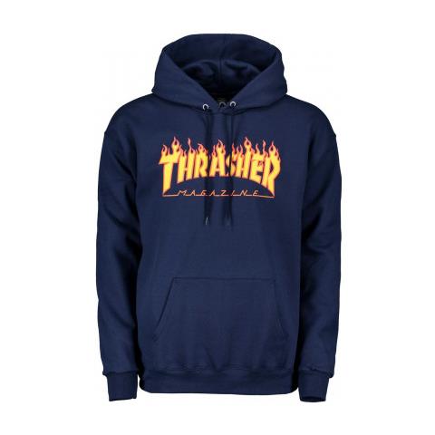 Felpa Con Cappuccio Thrasher Flame Logo Blu Scuro (s, Blu Scuro)  - Foto 1