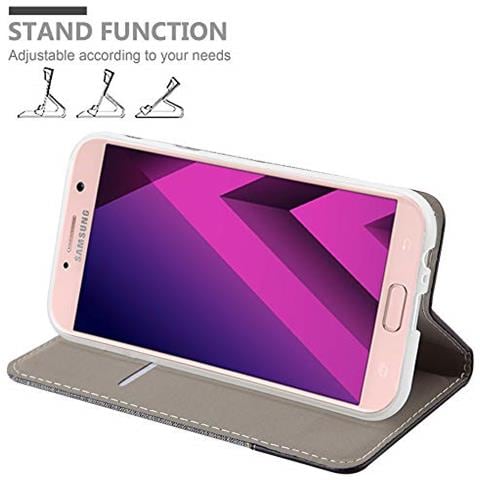 Custodia Compatibile Con Samsung Galaxy A7 2017 In Grigio Nero - Coperchio Protettiva Con Chiusura Magnetica, Funzione Stand E Tasca Per Le Carte - Foto 2