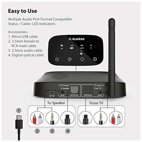 Oasis Plus Certified Aptx Hd Bluetooth Receiver Transmitter 5.0 Per La Tv Basso Wireless Audio Adapter Latenza Per Cuffia Lungo Raggio Guida Vocale Touch Screen Splitter Per Wire Wireless - Foto 1