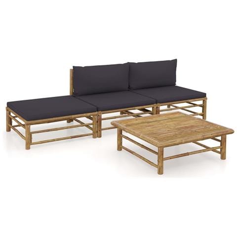 Set Divani Da Giardino 4 Pz Con Cuscini Grigio Scuro In Bamb? - Foto 1