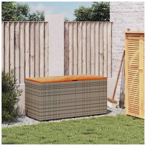 Contenitore Giardino Grigio 110x50x54cm Polyrattan Legno Acacia - Foto 3