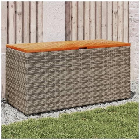 Contenitore Giardino Grigio 110x50x54cm Polyrattan Legno Acacia - Foto 1