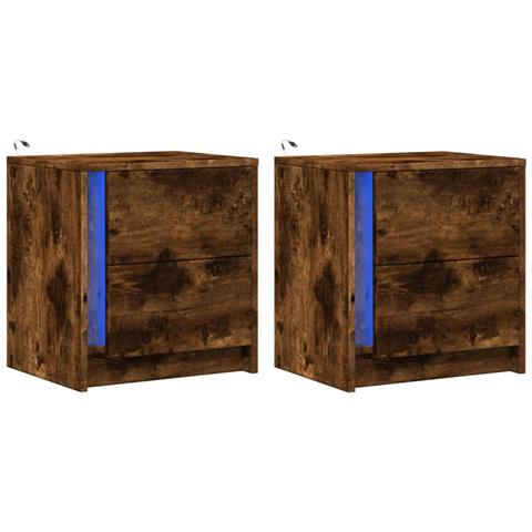 Comodini Con Luci Led 2pz Rovere Fumo In Legno Multistrato - Foto 3