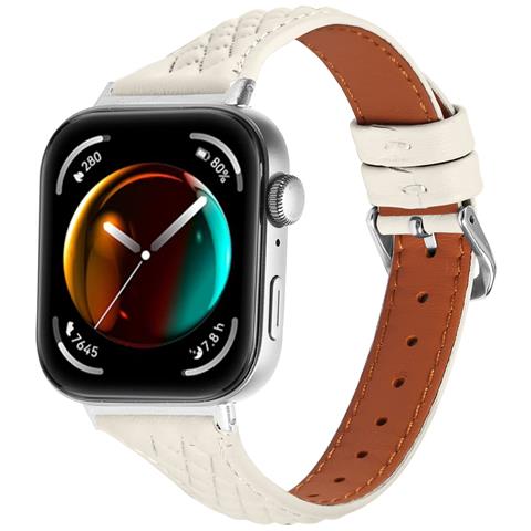 Cinturino In Pelle Per Huawei Watch Fit 3 - Motivo A Diamante White - Foto 2