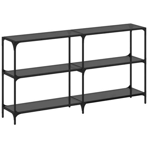 Tavolino Consolle Con Piano In Vetro Nero 158,5x30x81cm Acciaio - Foto 2