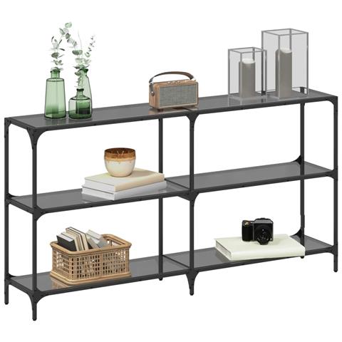 Tavolino Consolle Con Piano In Vetro Nero 158,5x30x81cm Acciaio - Foto 3