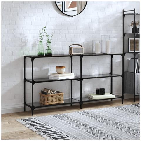Tavolino Consolle Con Piano In Vetro Nero 158,5x30x81cm Acciaio - Foto 1