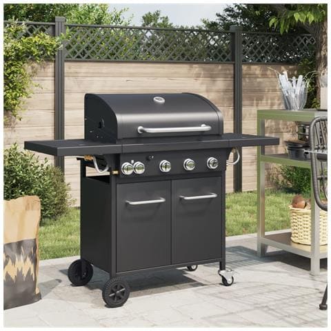 Griglia Barbecue a Gas con 5 Bruciatori Nero in Acciaio - Foto 10