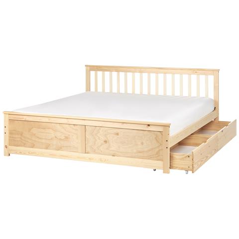 Letto Con Cassetti Contenitori Legno Di Pino Olendon 180 X 200 Cm Marrone Chiaro - Foto 2