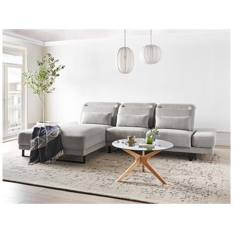 Divano Angolare 4 Posti Ikast Tessuto Grigio Chiaro Lato Destro - Foto 1