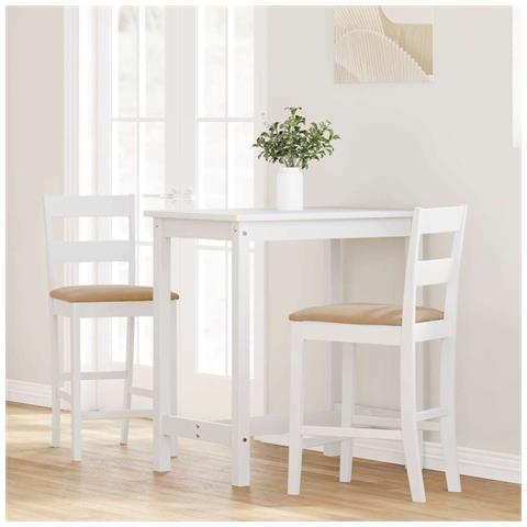 Sgabelli da Bar con Cuscini 2 pz Bianco Legno Massello di Hevea - Foto 2