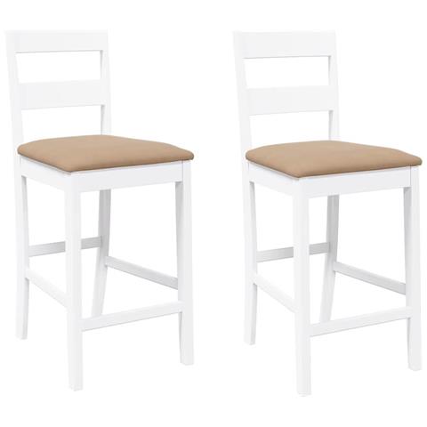 Sgabelli da Bar con Cuscini 2 pz Bianco Legno Massello di Hevea - Foto 1