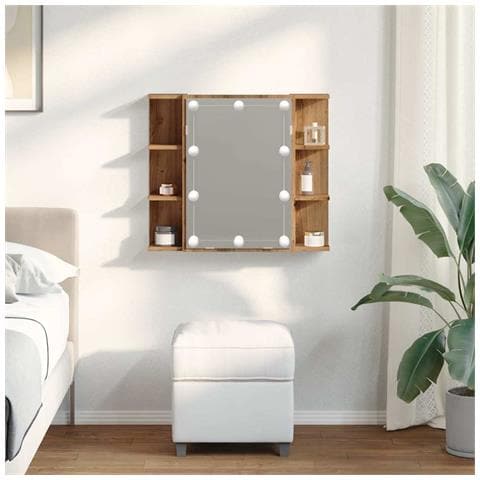 Mobile A Specchio Con Led Rovere Artigianale 70x16,5x60 Cm - Foto 3