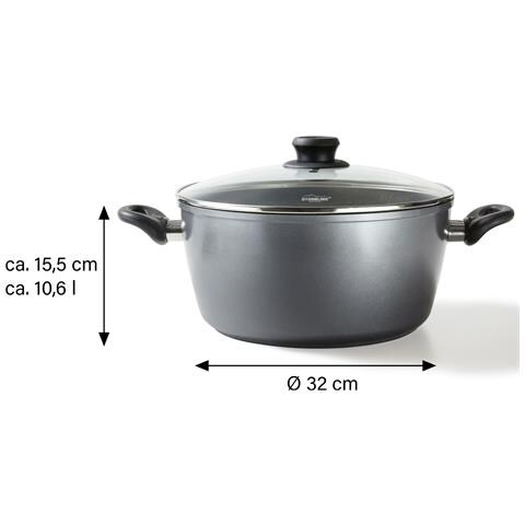 Pentola Xxxl Con Coperchio In Vetro, In Alluminio, Diametro 32 Cm, Rivestimento Antiaderente - Foto 4