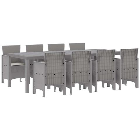 Set da Pranzo da Giardino 9 Pezzi con Cuscini Grigio Chiaro in Polyrattan - Foto 1