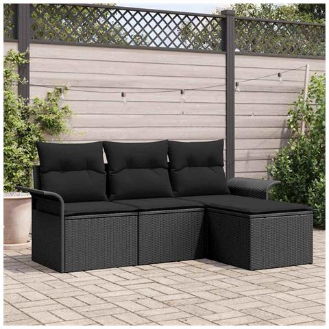 Set di divani da giardino 4 Pezzi con cuscini Nero Polyrattan - Foto 2