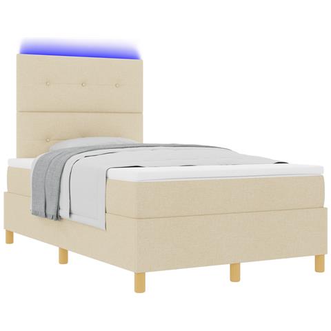 Letto con Box Spring e Materasso & LED Panna 120x190 cm in Tessuto - Foto 1