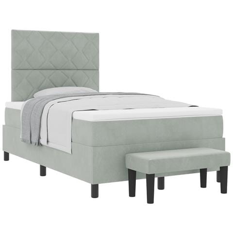 Letto con Rete Sospesa con Materasso e Panca Grigio Chiaro 120x200 cm Velluto - Foto 1