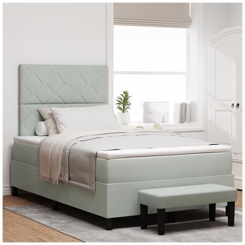 Letto con Rete Sospesa con Materasso e Panca Grigio Chiaro 120x200 cm Velluto - Foto 2