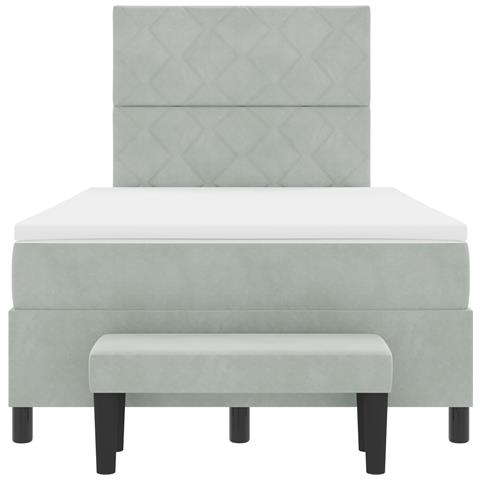 Letto con Rete Sospesa con Materasso e Panca Grigio Chiaro 120x200 cm Velluto - Foto 9