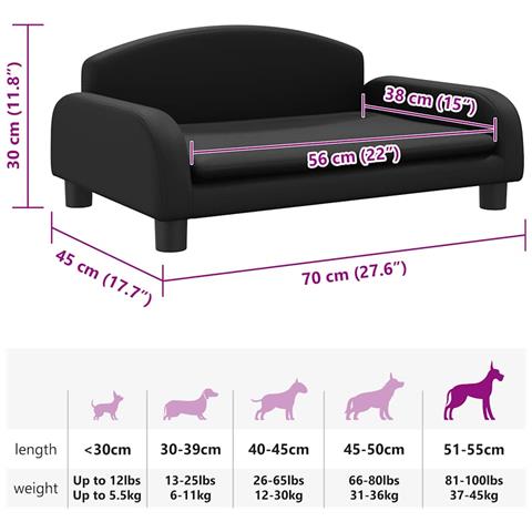 Lettino per Cani Nero 70x45x30 cm in Similpelle - Foto 7