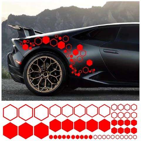 Adesivi Auto Esagonali A Nido D'ape (confezione Da 2) - Decorazione Personalizzata Per Carrozzeria Red - Foto 1