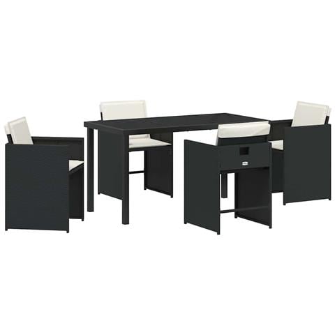 Set da Pranzo per Giardino con cuscino 5 pcs Nero Poly Rattan - Foto 1