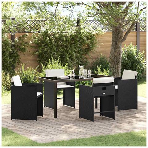 Set da Pranzo per Giardino con cuscino 5 pcs Nero Poly Rattan - Foto 2