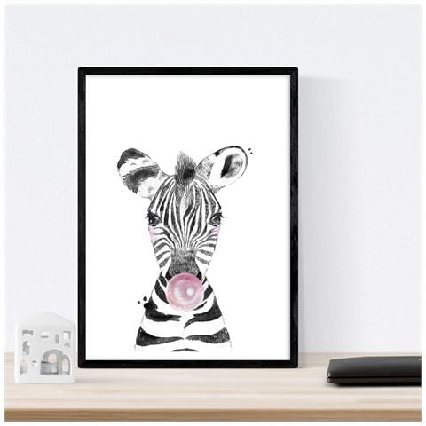 Set Di 6 Stampe Animali Bambini Con Gomma Da Masticare Zebra Maiale Giraffa Cervo Cervo Mucca Cavallo A3 Senza Cornice - Foto 2