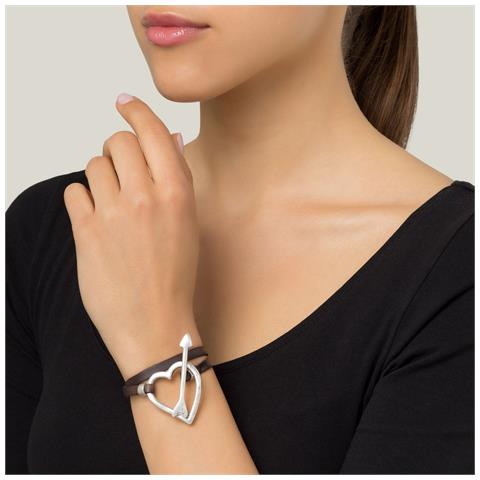 Bracciale In Pelle Marrone Con Doppio Cuore, Placcato Argento - Foto 2