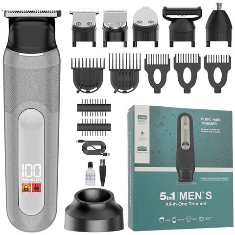 Kit Tagliacapelli Ricaricabile 5-in-1 Con Display Led E Design Impermeabile Silver - Foto 1