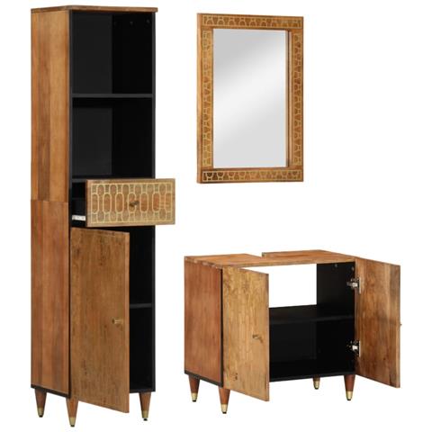 Set Mobili da Bagno 3pz in Legno Massello di Mango - Foto 2