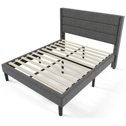 Letto Imbottito Matrimoniale Con Testiera A Tre Pannelli In Lino Grigio Scuro - Foto 2