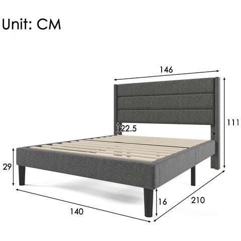 Letto Imbottito Matrimoniale Con Testiera A Tre Pannelli In Lino Grigio Scuro - Foto 3
