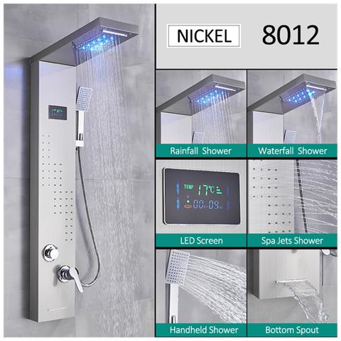 Pannello doccia, Blackswan, tipo M8012, modello nichelato con bocca a cascata, display digitale, LED e funzioni SPA, misura 113 cm - Foto 2