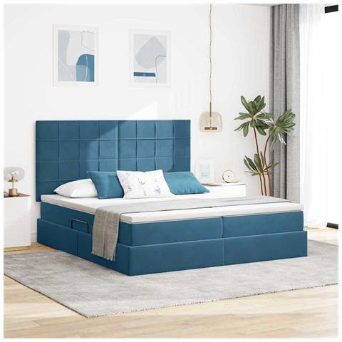 Letto con luci a strisce a LED Blu Scuro 180 x 200 cm Velluto - Foto 2