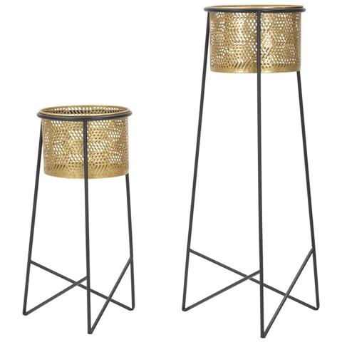 Coppia Portavasi Exy In Ferro Nero E Gold - Ø 37 X H 76 E Ø 27 X H 51 Cm - Foto 1