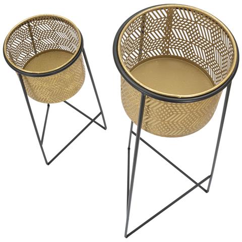 Coppia Portavasi Exy In Ferro Nero E Gold - Ø 37 X H 76 E Ø 27 X H 51 Cm - Foto 2